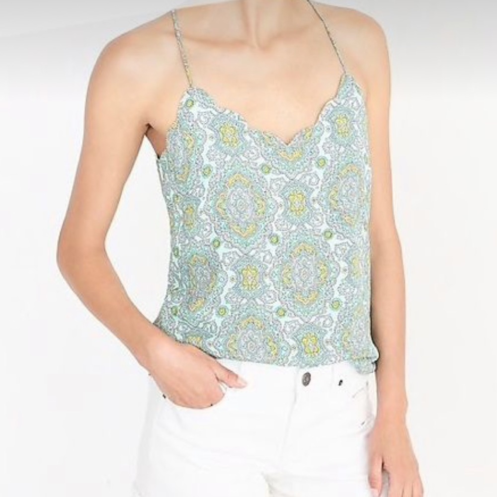 J. Crew Green and Yellow Fitted Sleeveless Camisole